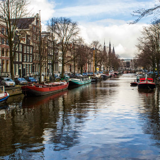 Amsterdam city view with canals