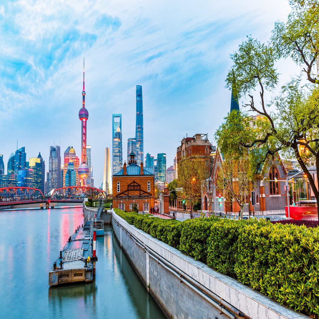 Shanghai skyline with the Oriental Pearl Tower and modern skyscrapers