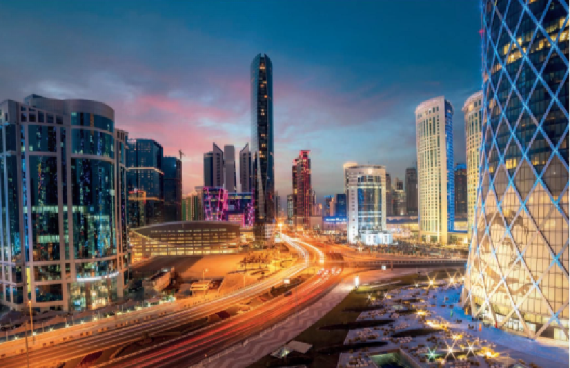 Modern Doha skyline with skyscrapers along the Corniche